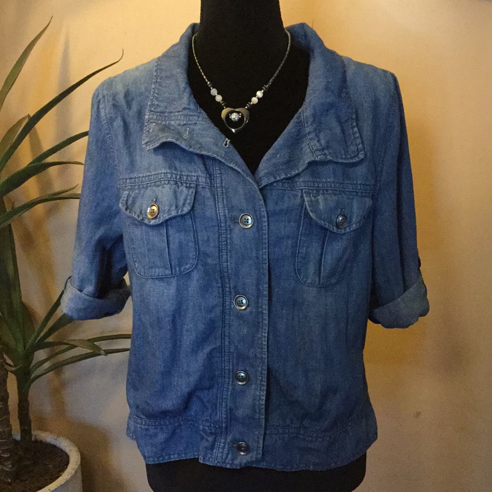 Ann Taylor Loft denim 3/4 sleeve blouse Size M